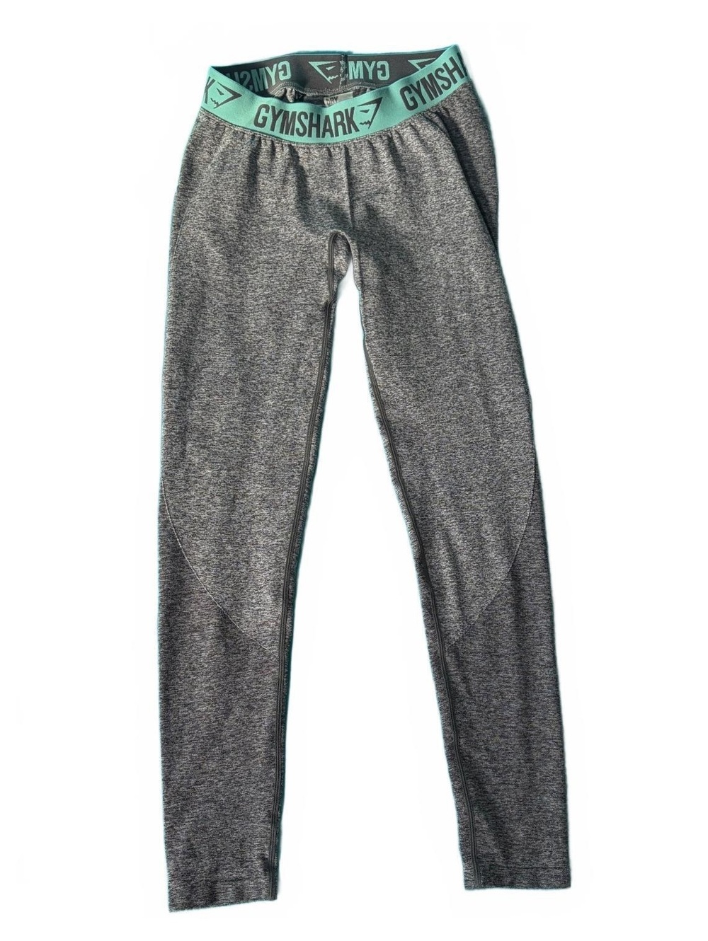 Gymshark Heather Gray Leggings Medium Teal Logo Waist Athletic Workout
